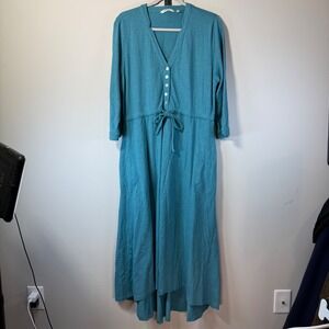 Soft Surroundings Teal Maxi Dress with Button Front